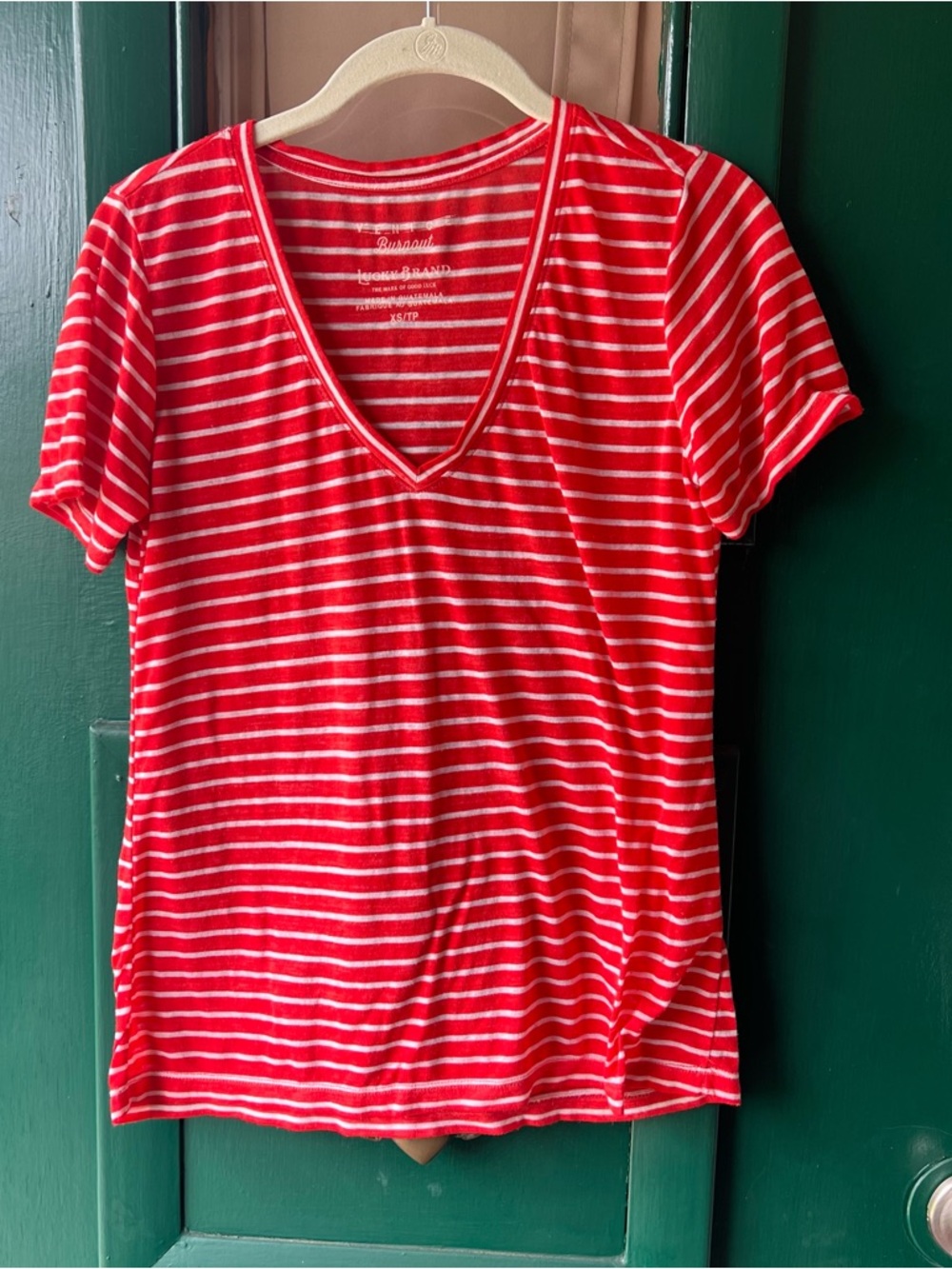Red Striped V-Neck Women's Tee - Unbranded